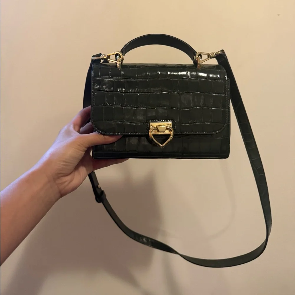 Kate Spade Green Croc-Embossed Top-Handle Crossbody Bag